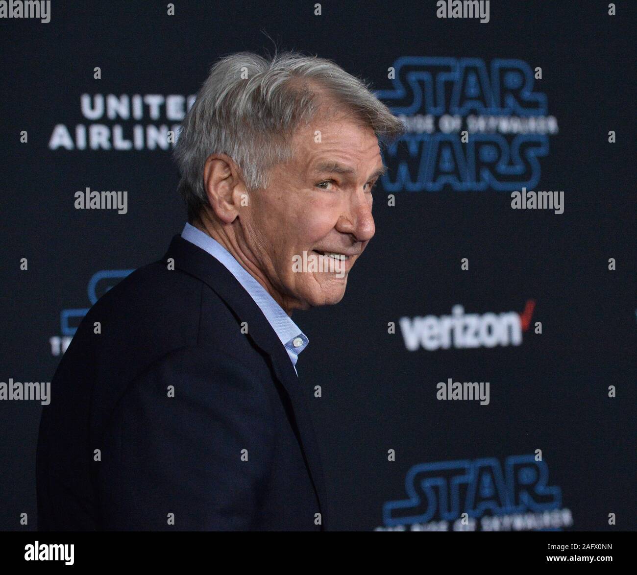 Los Angeles, United States. 17th Dec, 2019. Actor Harrison Ford attends the premiere the motion picture sci-fi fantasy 'Star Wars: The Rise of Skywalker' at the TCL Chinese Theatre in the Hollywood section of Los Angeles on Monday, December 16, 2019. Storyline: The surviving Resistance faces the First Order once more in the final chapter of the Skywalker saga. Photo by Jim Ruymen/UPI Credit: UPI/Alamy Live News Stock Photo