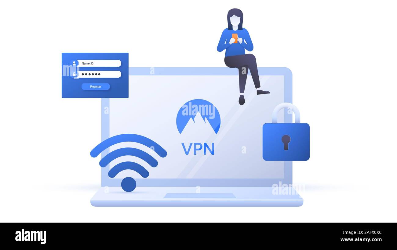 How a VPN works illustration Stock Photo