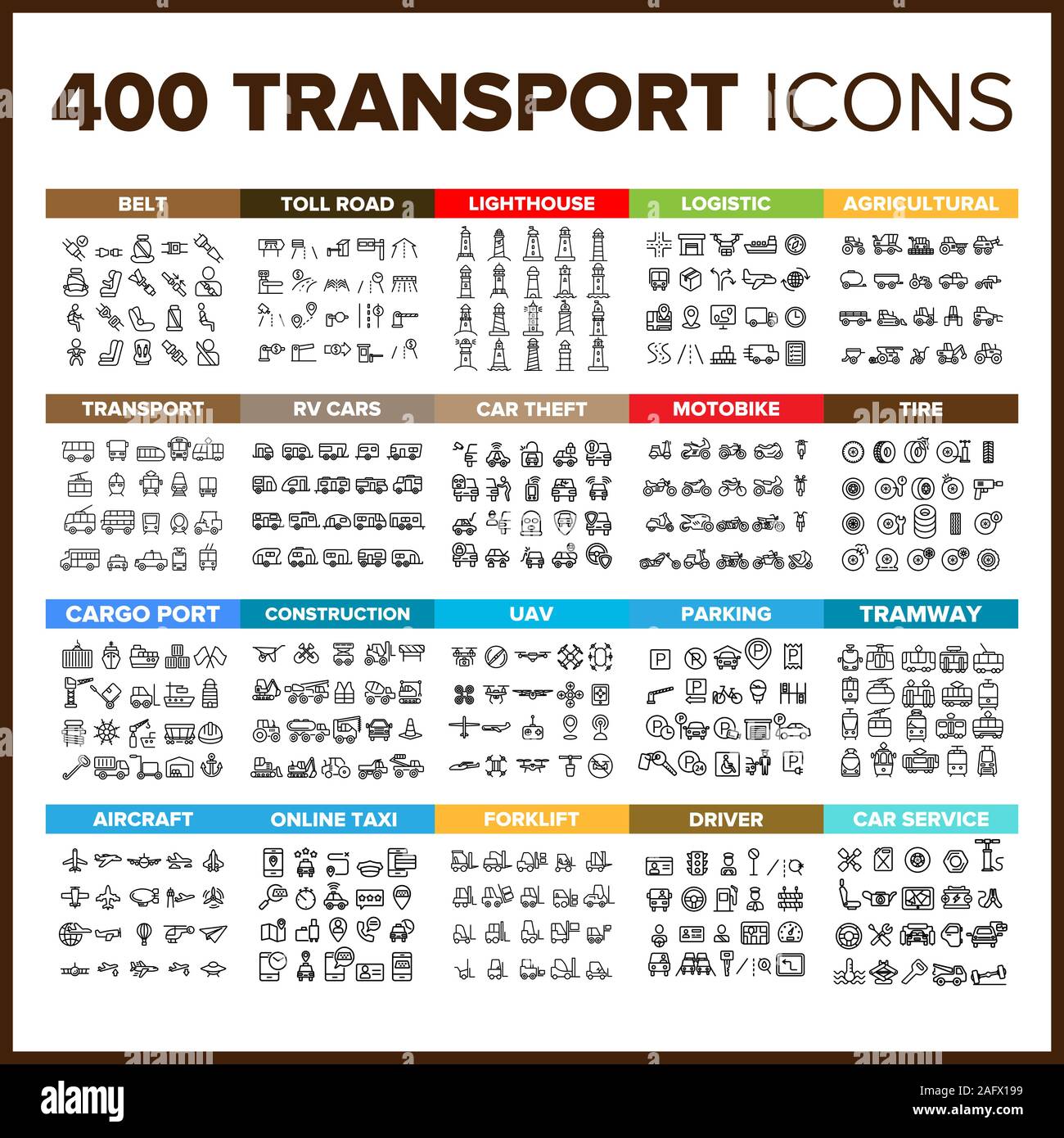 Transport Icon Thin Line Big Set Vector Stock Vector Image & Art - Alamy