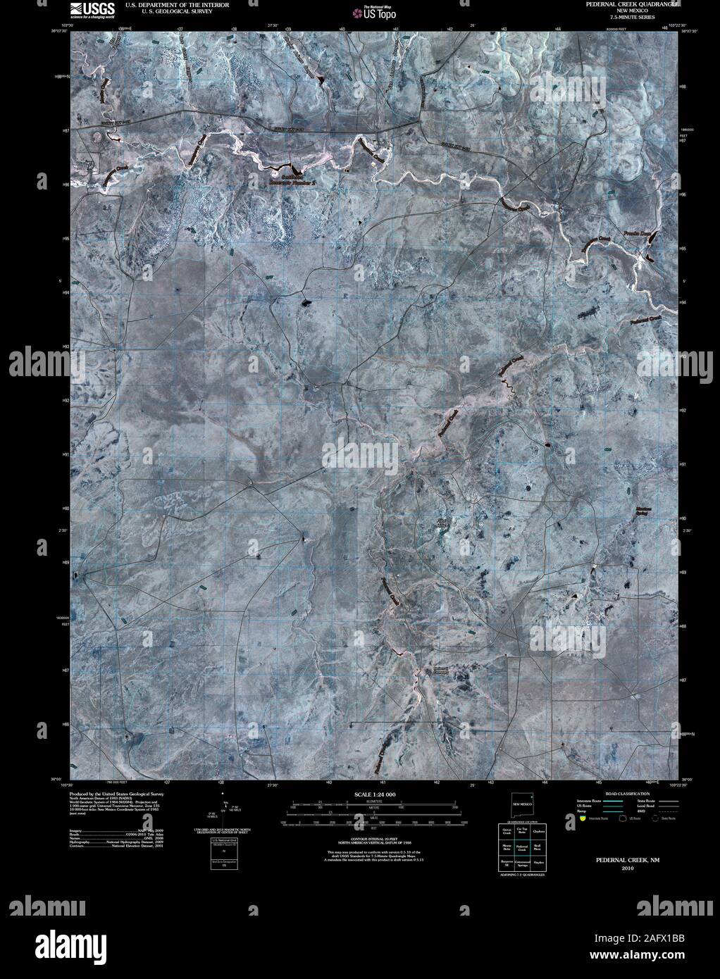 USGS TOPO Map New Mexico NM Pedernal Creek 20100928 TM Inverted Restoration Stock Photo