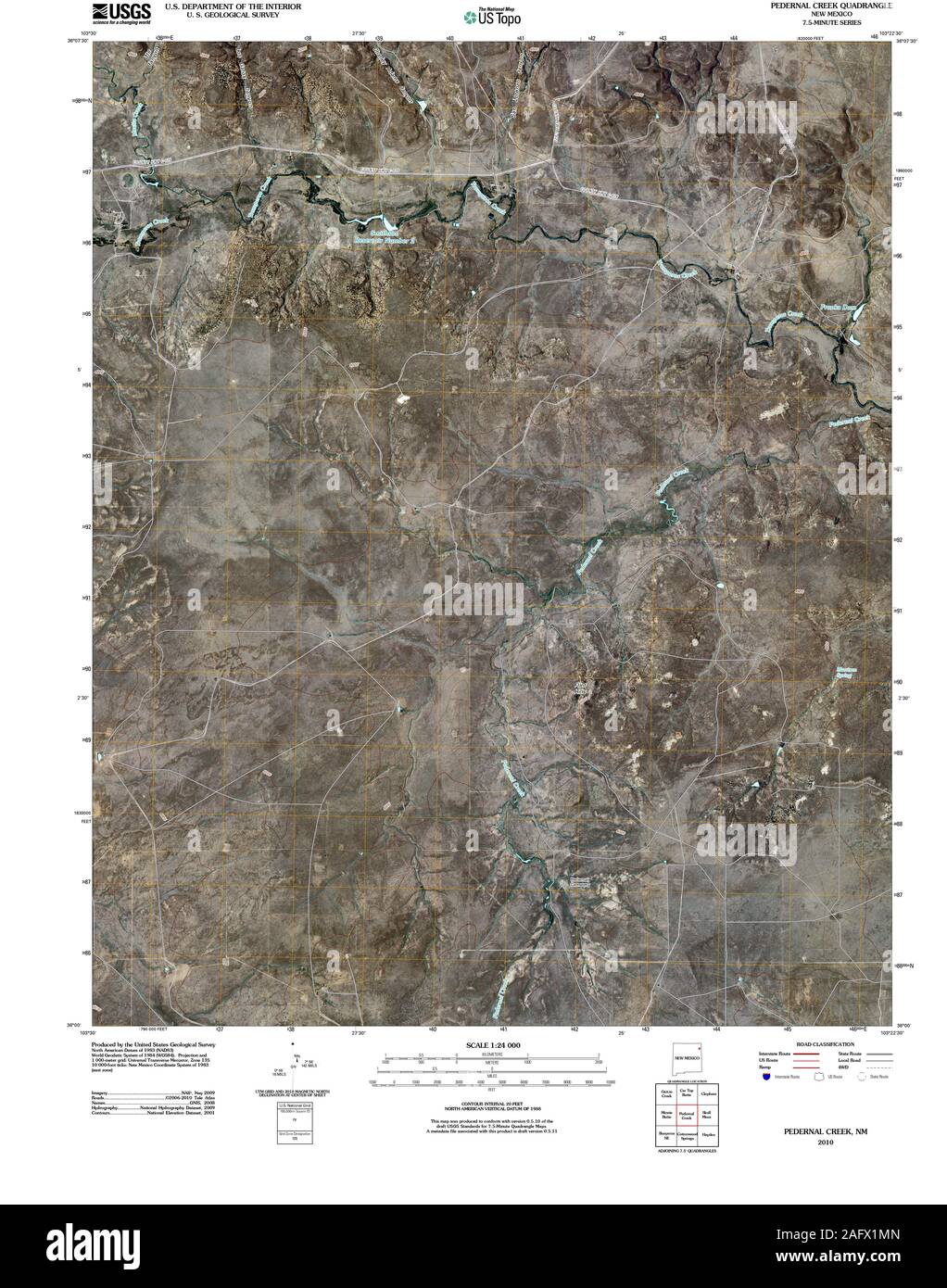 USGS TOPO Map New Mexico NM Pedernal Creek 20100928 TM Restoration Stock Photo