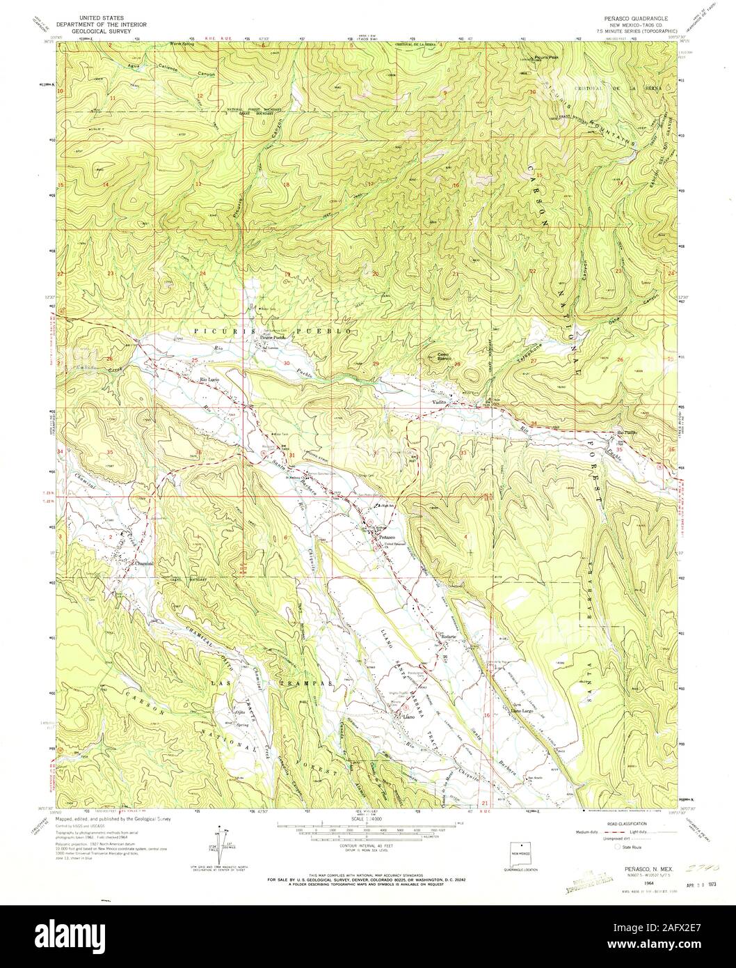 USGS TOPO Map New Mexico NM Penasco 191848 1964 24000 Restoration Stock Photo