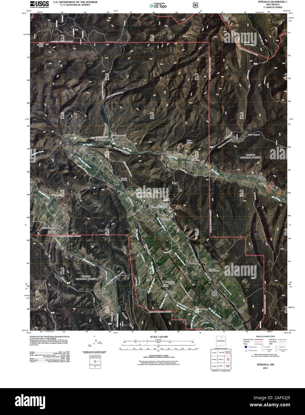 USGS TOPO Map New Mexico NM Penasco 20110303 TM Restoration Stock Photo