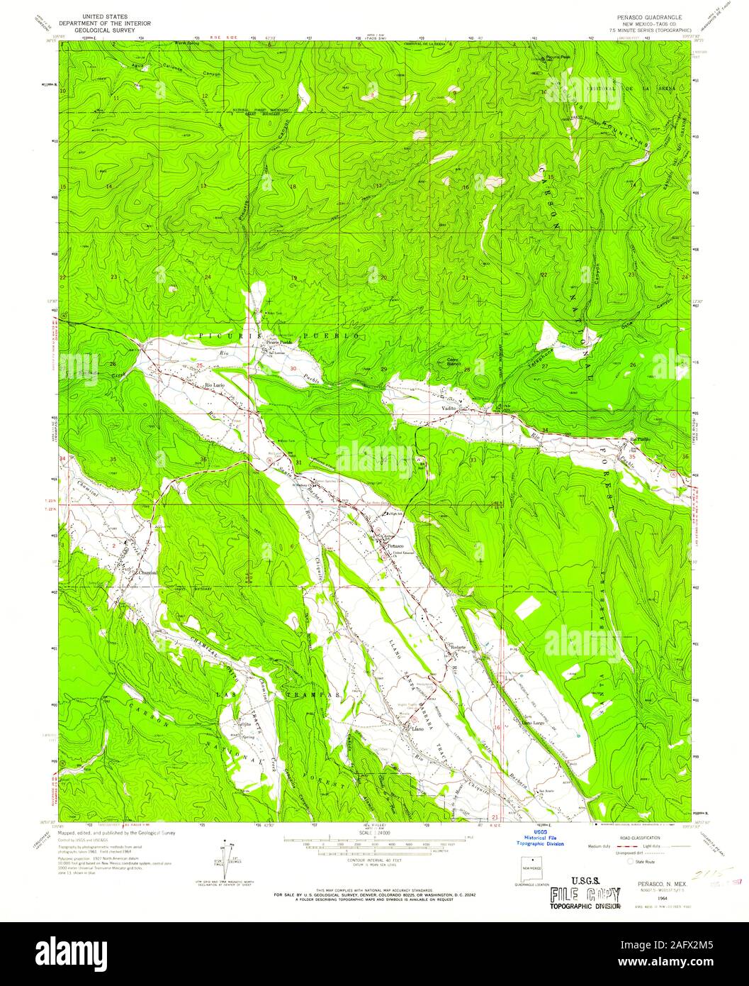 USGS TOPO Map New Mexico NM Penasco 191849 1964 24000 Restoration Stock Photo