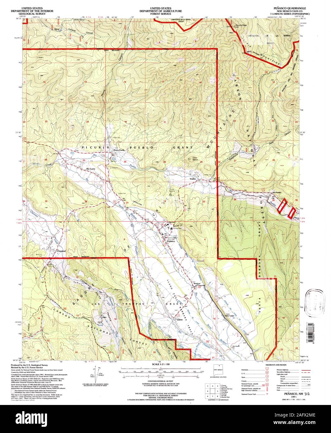 USGS TOPO Map New Mexico NM Penasco 194163 1995 24000 Restoration Stock Photo