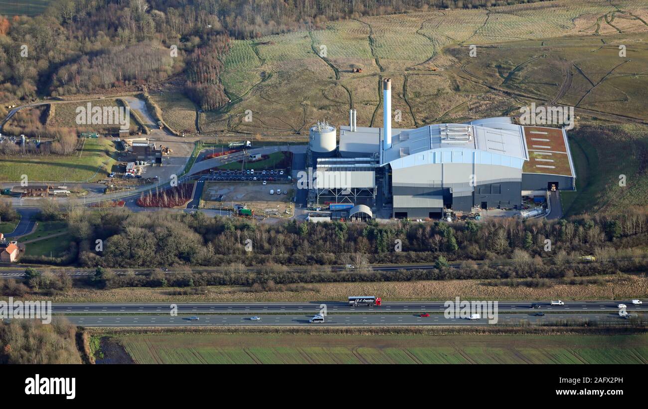 aerial view of Allerton Waste Recovery Park, on the A1(M) near Harrogate, North Yorkshire, UK Stock Photo