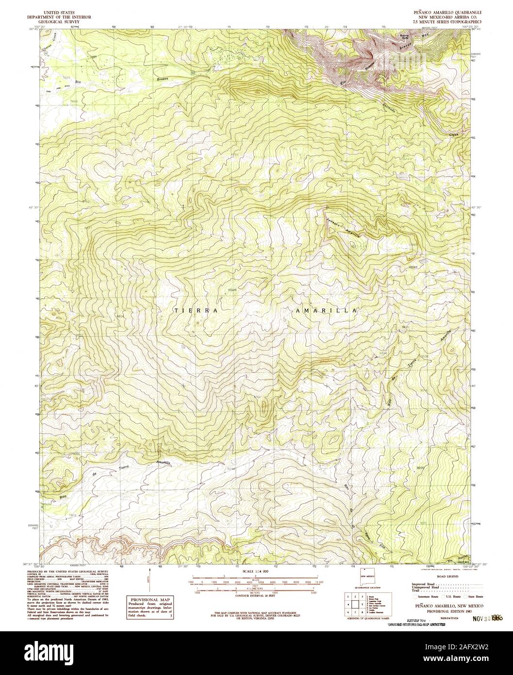 USGS TOPO Map New Mexico NM Penasco Amarillo 191847 1983 24000 Restoration Stock Photo
