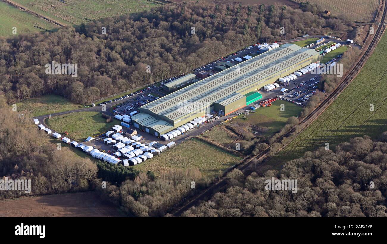 aerial view of Ilke Homes fabrication factory at Flaxby near Knaresborough, North Yorkshire, UK Stock Photo