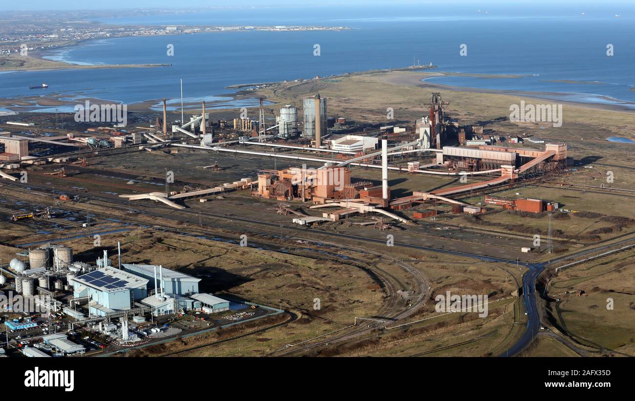 aerial view of the Teesside Steelworks (or sometimes called Redcar Steelworks) in the North East of England, UK Stock Photo