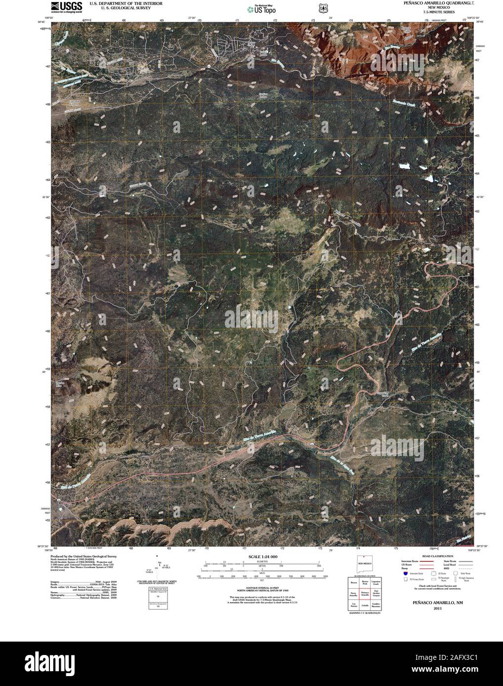 USGS TOPO Map New Mexico NM Penasco Amarillo 20110201 TM Restoration Stock Photo