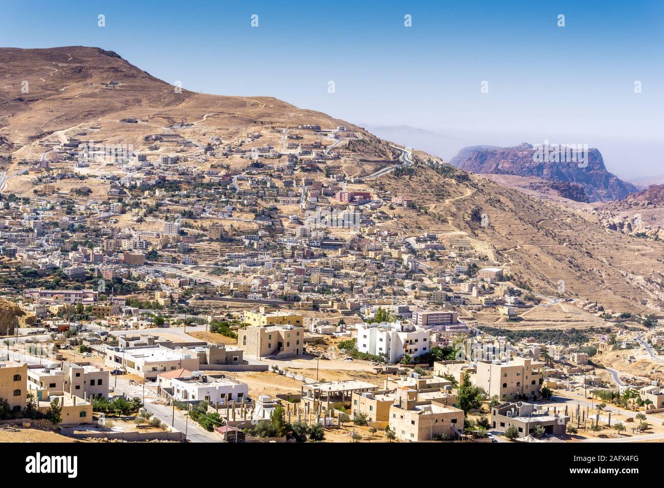 Wadi Musa small Town in the desert near Petra, Jordan, Middle East, Stock Photo