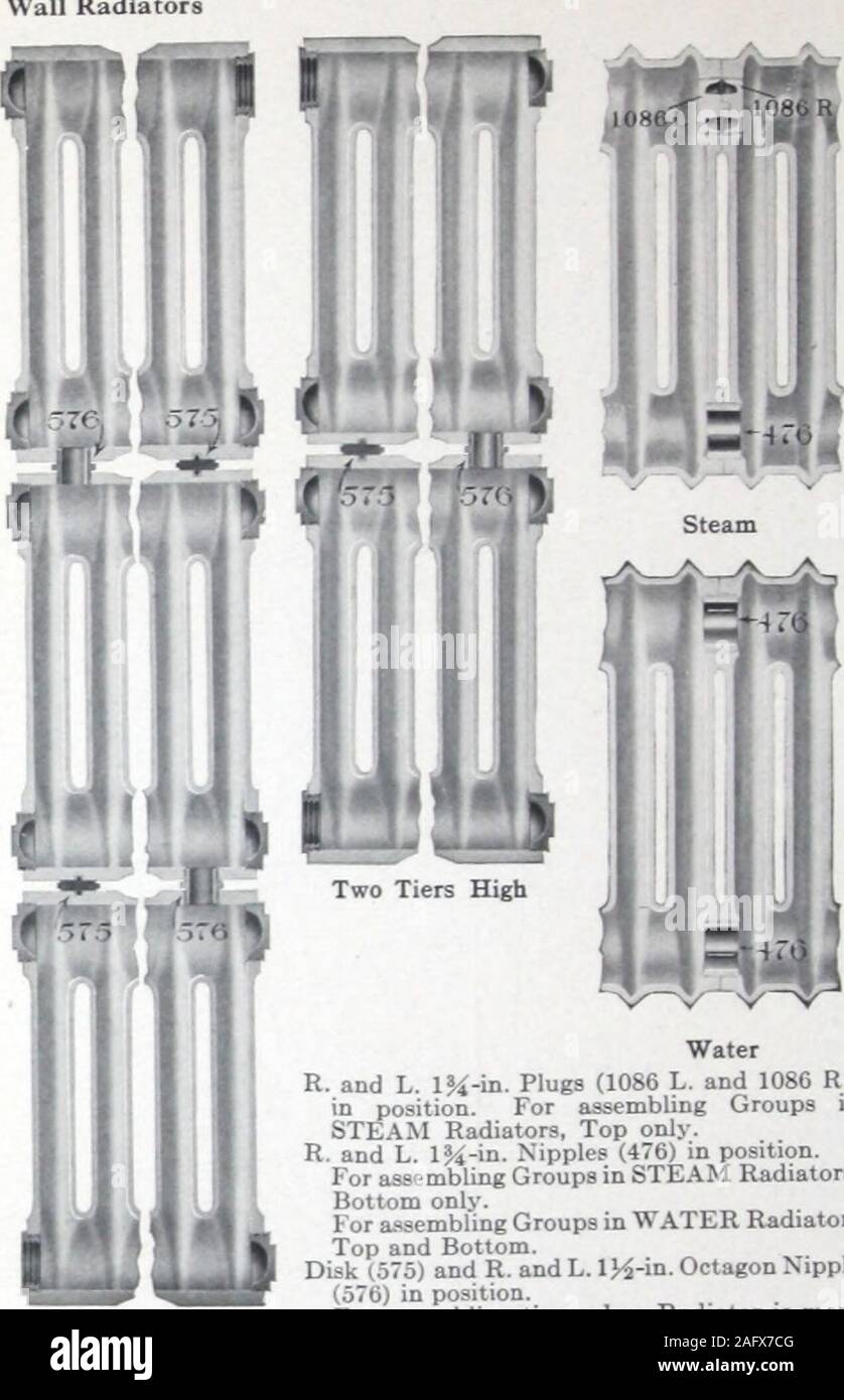 Boiler and radiator : Catalogue No. 1146.. 37-Inch Height 25-Foot Radiator2  tubes in length « •( * 11 * 1 ^. Three Tiers High For assembling Groups in  STEAM Radiators,Bottom only.