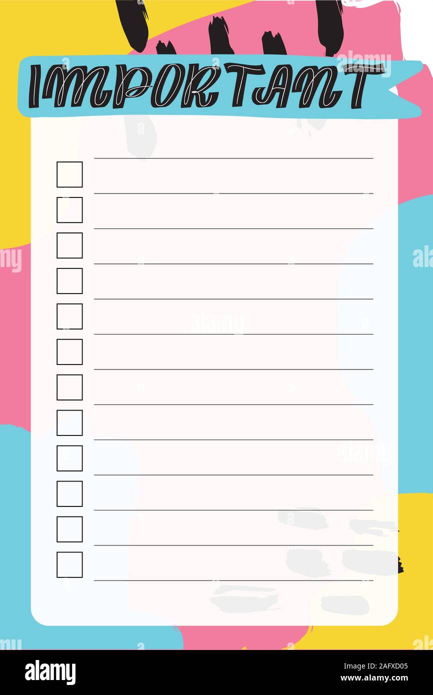 Memphis style. Template for agenda, planners, check lists Stock Vector