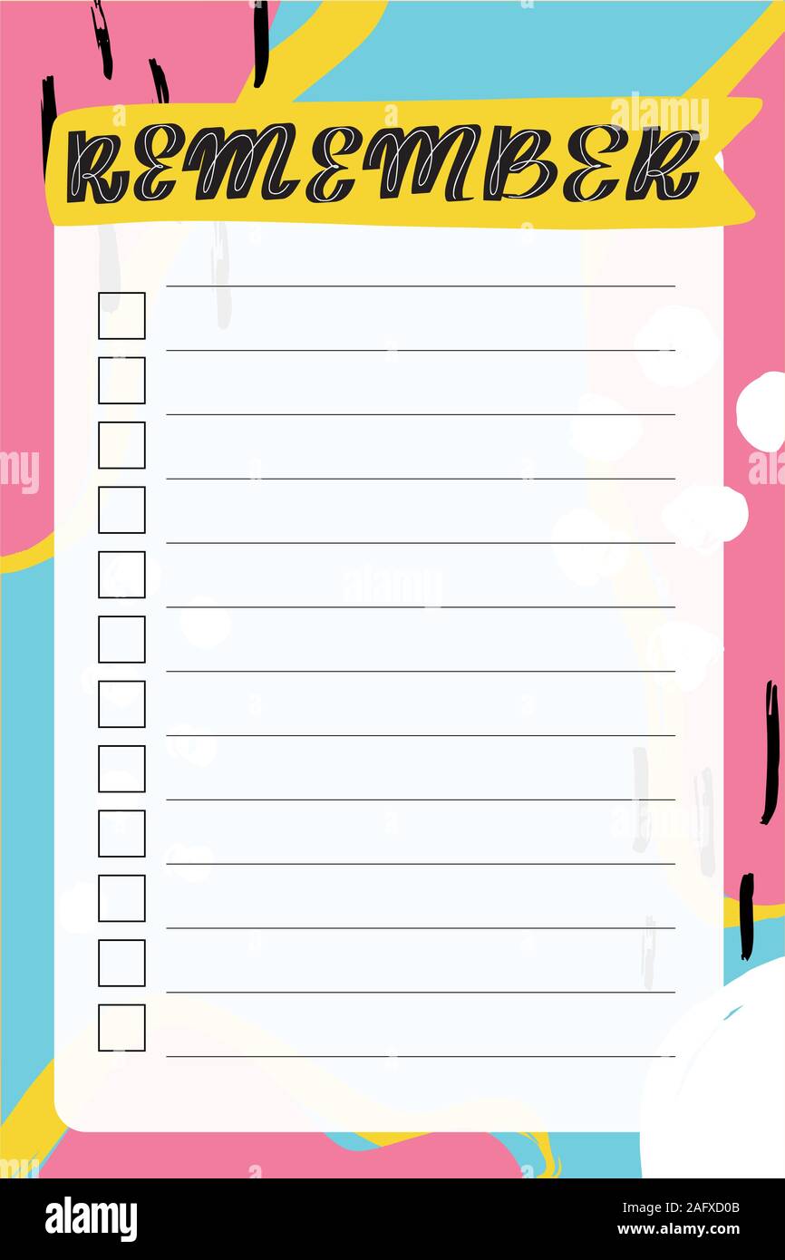 Memphis style. Template for agenda, planners, check lists Stock Vector