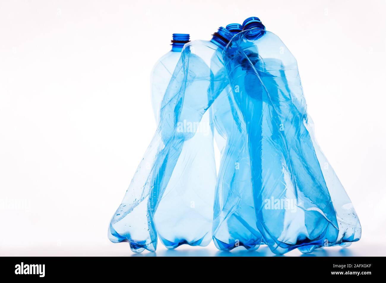 Blue water bottles set isolated on white background Stock Photo