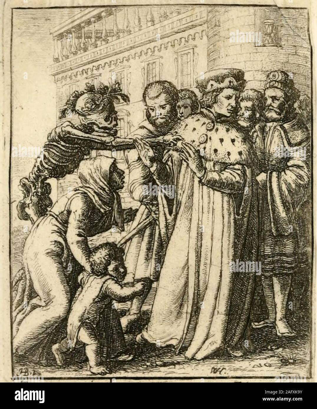 . The dance of death. Prinrepj indtDctur tna?roie, Lt qtuf icf* 9 I THE DUKE.X. HE is seen just coming out of his palace,accompanied with his retinue. A poor beg-gar with her child craving charity of him isrejected, whilst Death is supposed invisibly tolay his hands upon him. 52 THE BISHOP. XI. DEATH leading off the principal shep-herd, the rest terrified betake themselves toflight, and the flocks are dispersed. The set-ting sun is very judiciously introduced uponthis occasion. Stock Photo