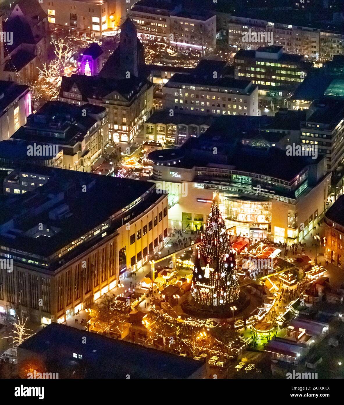 Aerial photo, Christmas market Dortmund between Reinoldikirche and