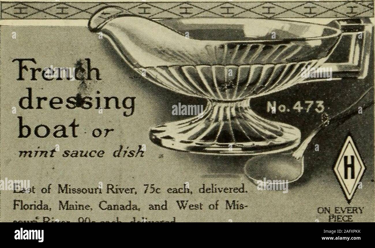 . American cookery. Aluminum Lined ThroughoutFull Eqjipment Wear-EverAluminum Cooking Utensils. dreslfeingboat or mrrtt sauce East of Missouri f^-er. 75c each, del .(.dFlorida, Maine, Canada, and West of Mis-souri River, 90c each, delivered. A H. HEISEY & CO. Dept 56 Newark, O. Write forilhistrated booMet iHEI5EY5l Stock Photo
