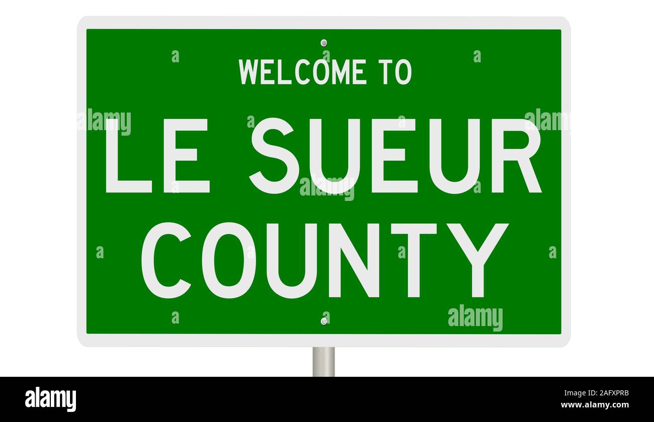 Rendering of a green 3d highway sign for Le Sueur County Stock Photo Alamy