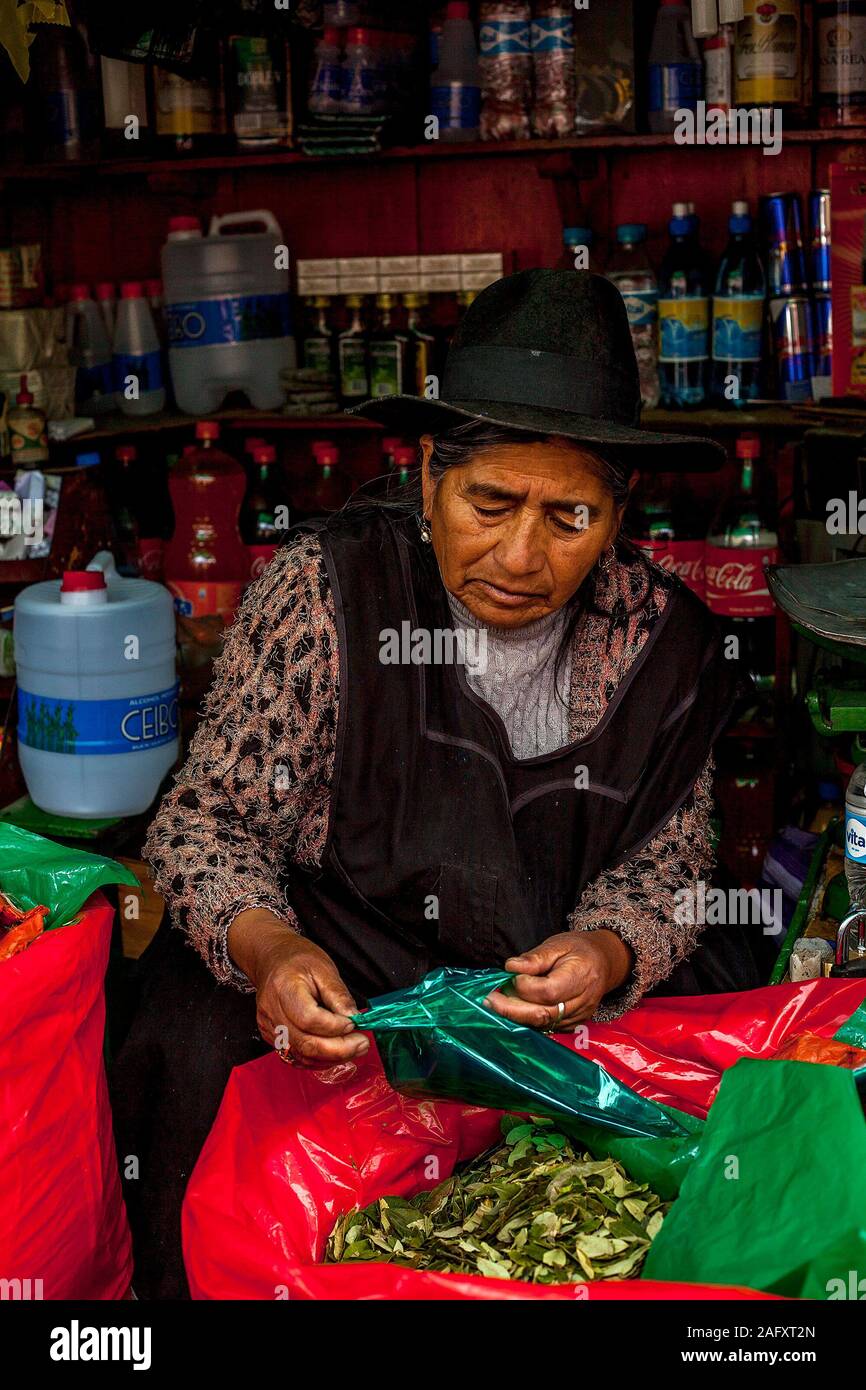 Potosi Market Stall Selling Coca Leaves Stock Photo Alamy