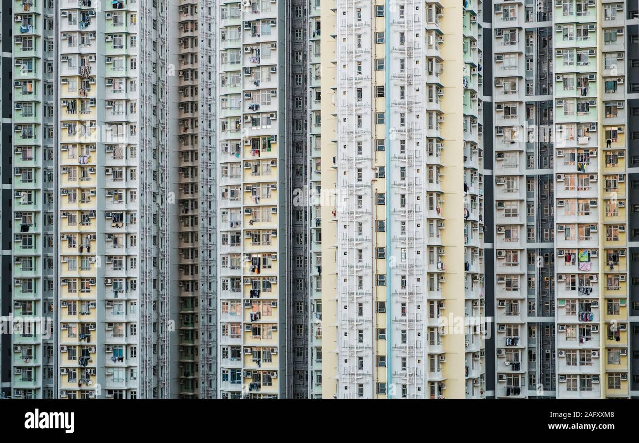 residential building facade, highrise building exterior, Hong Kong Stock Photo