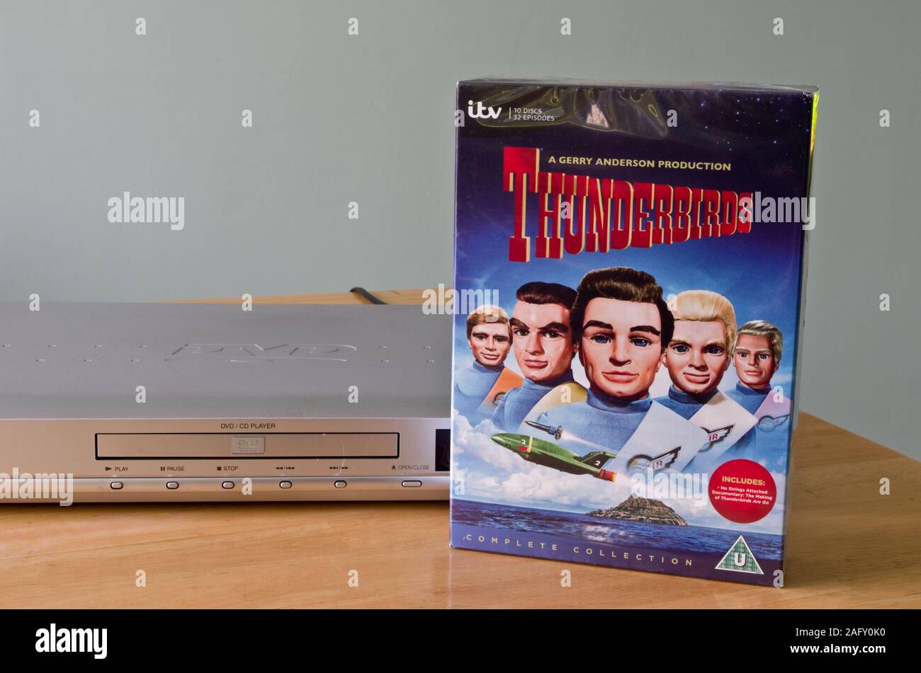 Thunderbirds Complete Collection DVD Box Set, a Gerry Anderson Production With DVD Player, UK Stock Photo