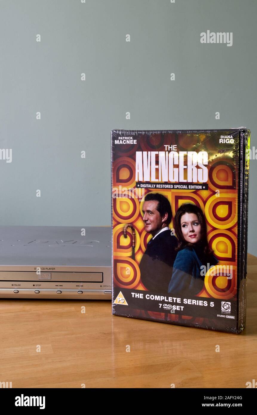 The Avengers British TV Show Series 5 DVD Box Set starring Patrick MacNee  and Diana Rigg with DVD Player, UK Stock Photo - Alamy