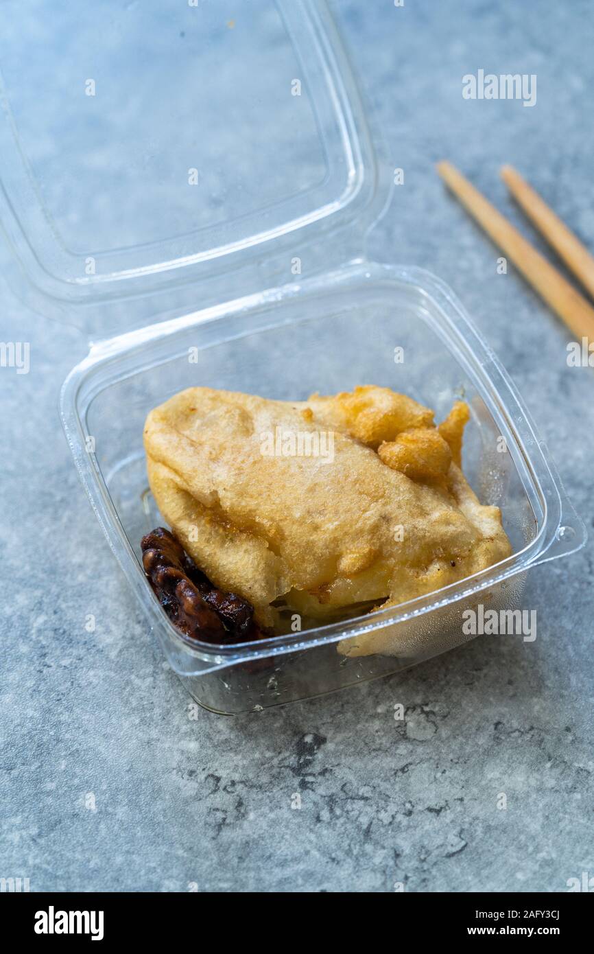 Take Away Asian Chinese Dessert Crepe Wrapped with Banana in Plastic