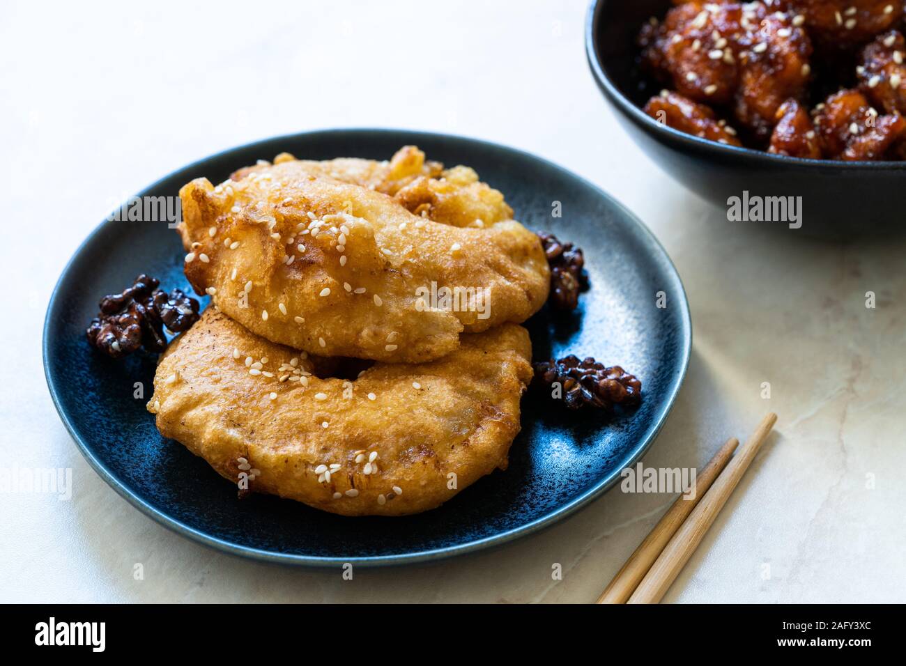 Fried Pineapple Fritters Caramelized With Cinnamon And Sesame Seeds Traditional Dessert Stock Photo Alamy