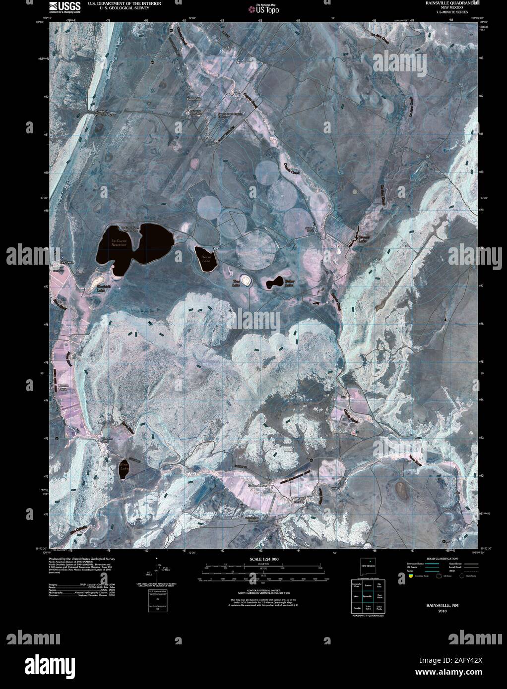 USGS TOPO Map New Mexico NM Rainsville 20100923 TM Inverted Restoration Stock Photo