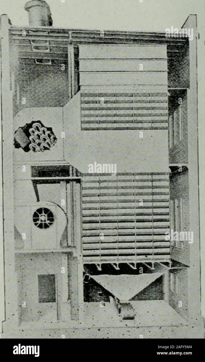 . Pulp and paper magazine of Canada. e and least circulation is atthe rear end of the c.vlinder where the material is dr.y-est. It is claimed that the dryer is ver.v economicalevaporating at least ten pounds of moisture per poundof slack bituminoiis coal. Another form of drver which might be used for thiswork is the Ruggles-Coles Class B Dryer which isshown in Fig. 2. This consists of a long hollow rotat-ing c.vlinder from 21 to 36 feet in length and from 4 to7 feet in diameter to which a furnace for suppl.vinghot gases is connected. The furnace gases pass downthrough a central pipe running th Stock Photo