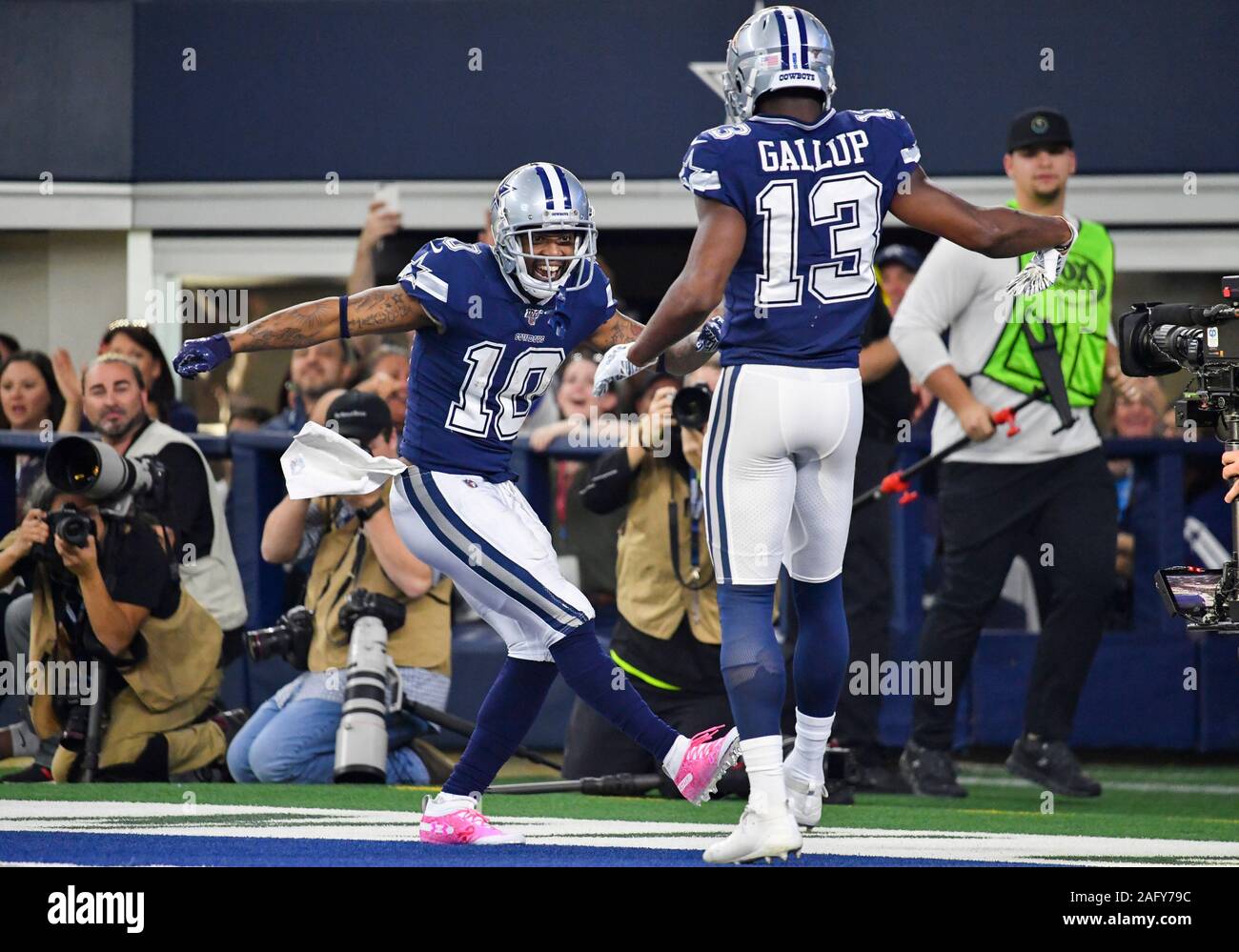 Dec 15, 2019: Dallas Cowboys wide receiver Tavon Austin #10 celebrates with Dallas Cowboys wide receiver Michael Gallup #13 after Austin reception for a touchdown during an NFL game between the Los Angeles Rams and the Dallas Cowboys at AT&T Stadium in Arlington, TX Dallas defeated Los Angeles 44-21 Albert Pena/CSM Stock Photo