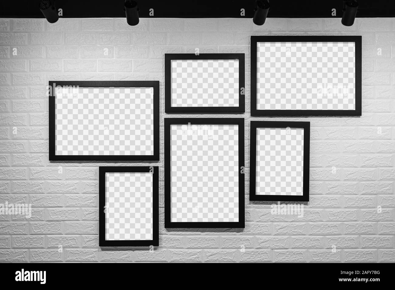 multiple picture frame hanging on white wall for home decoration blank