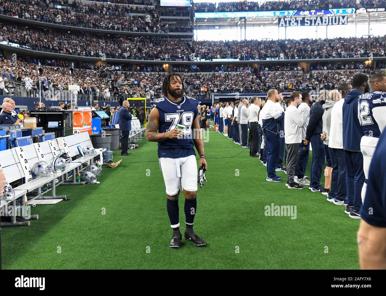 Dec 15, 2019: Dallas Cowboys Michael Bennett #79 stands behind the team during the National Anthem during an NFL game between the Los Angeles Rams and the Dallas Cowboys at AT&T Stadium in Arlington, TX Dallas defeated Los Angeles 44-21 Albert Pena/CSM Stock Photo