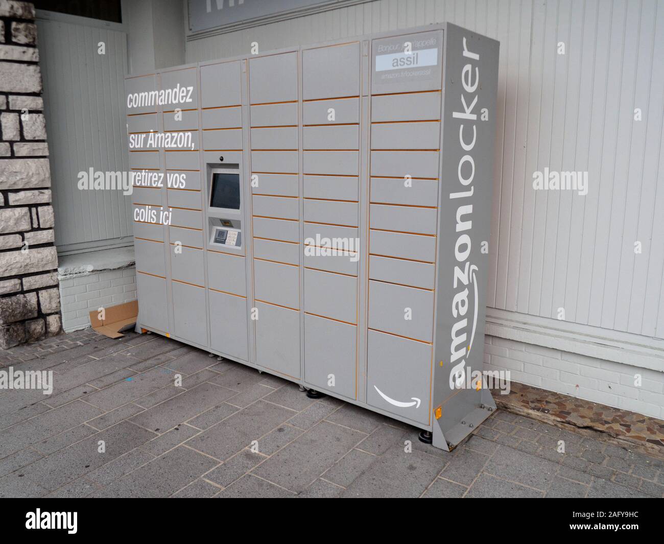 An Amazon locker collection point in France. Stock Photo