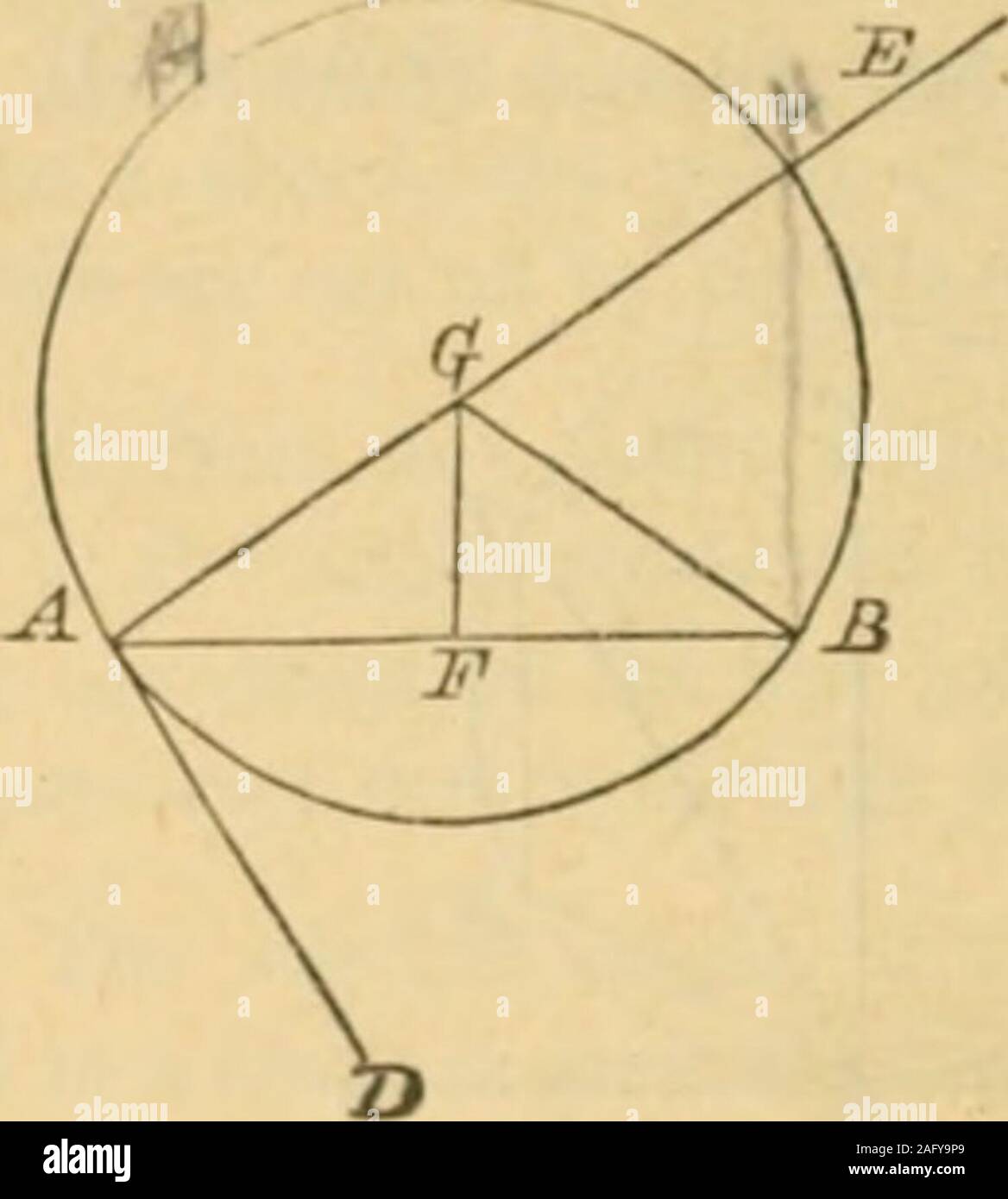 . Elements of geometry : containing books I to III. chord FD, dividing the ©into segments FCD, FED.Then mud z DFB= z in segment F,and 1 DFA= z in segment FED.From F draw the chord EC ±.to AB. Then FC is a diameter of the • , III. 19. Take any pt. E in the arc FED, and join FE, ED. Di I. DFB=sum of z s .F£D, .FCD ;and z iii; has been proved = z .FCD ; :.lDFA= lEED,that is, z DFA= z in segment .FED. Q. E. u. Ex. The chord joining the points of contact of para II gents is a diameter, r64 EUCLIDS ELEMENTS. [Book III. Proposition XXXIII. PROBLEM.On a given straight line to describt a a ..xxt of a c Stock Photo