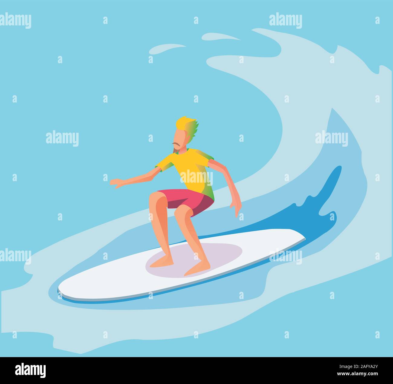 Vector illustration of surfer riding the wave. flat illustration Stock Vector