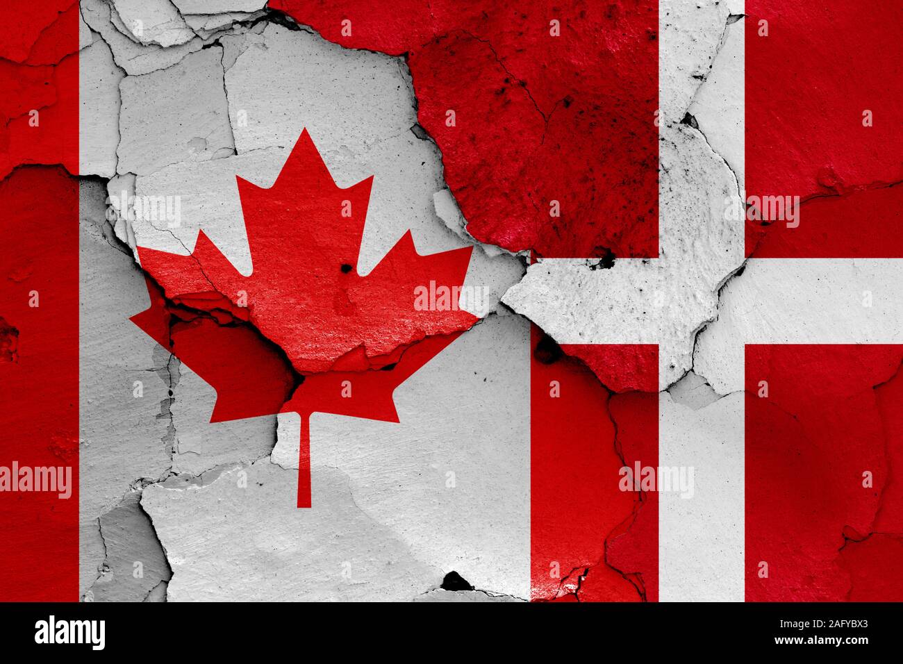 flags of Canada and Denmark painted on cracked wall Stock Photo - Alamy