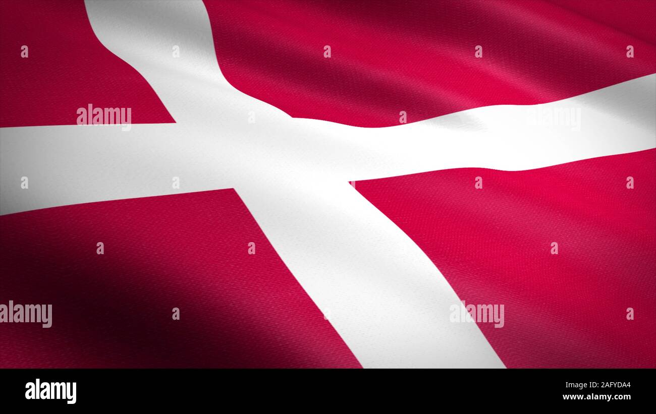 Flag of Denmark. Realistic waving flag 3D render illustration with highly detailed fabric texture. Stock Photo