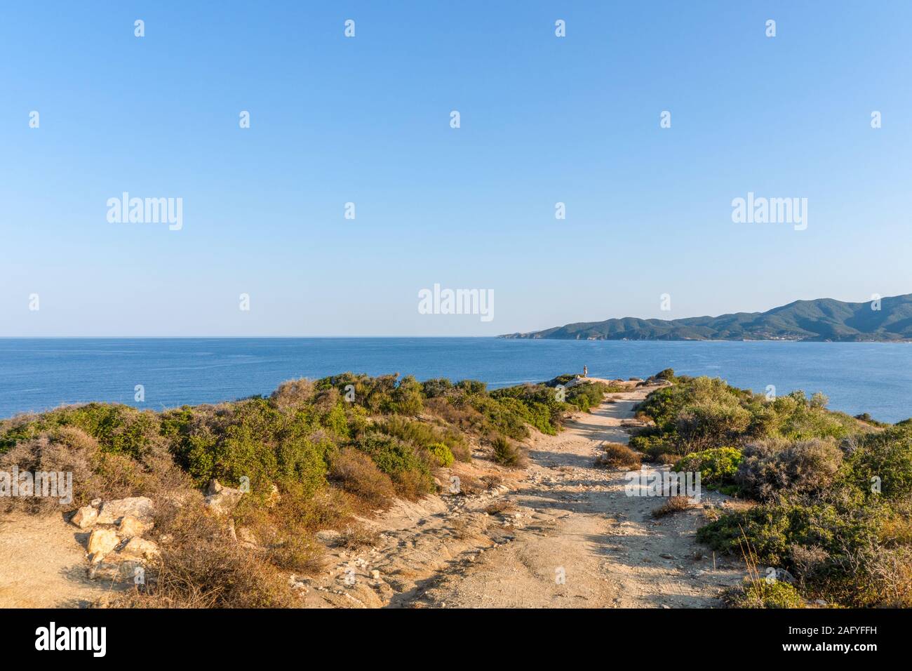 Sandy road to the sea in Greece horizontal Stock Photo