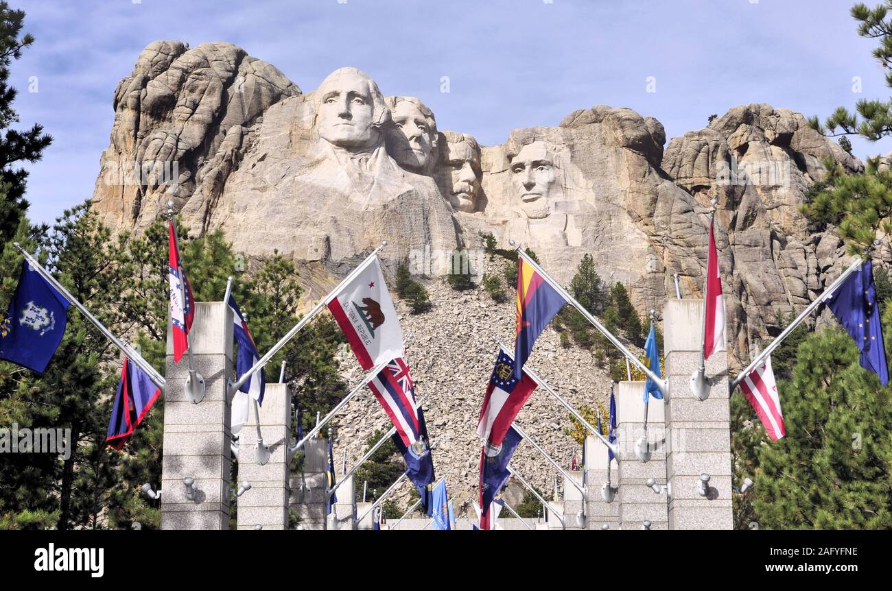 The Flags of Mount Rushmore Stock Photo