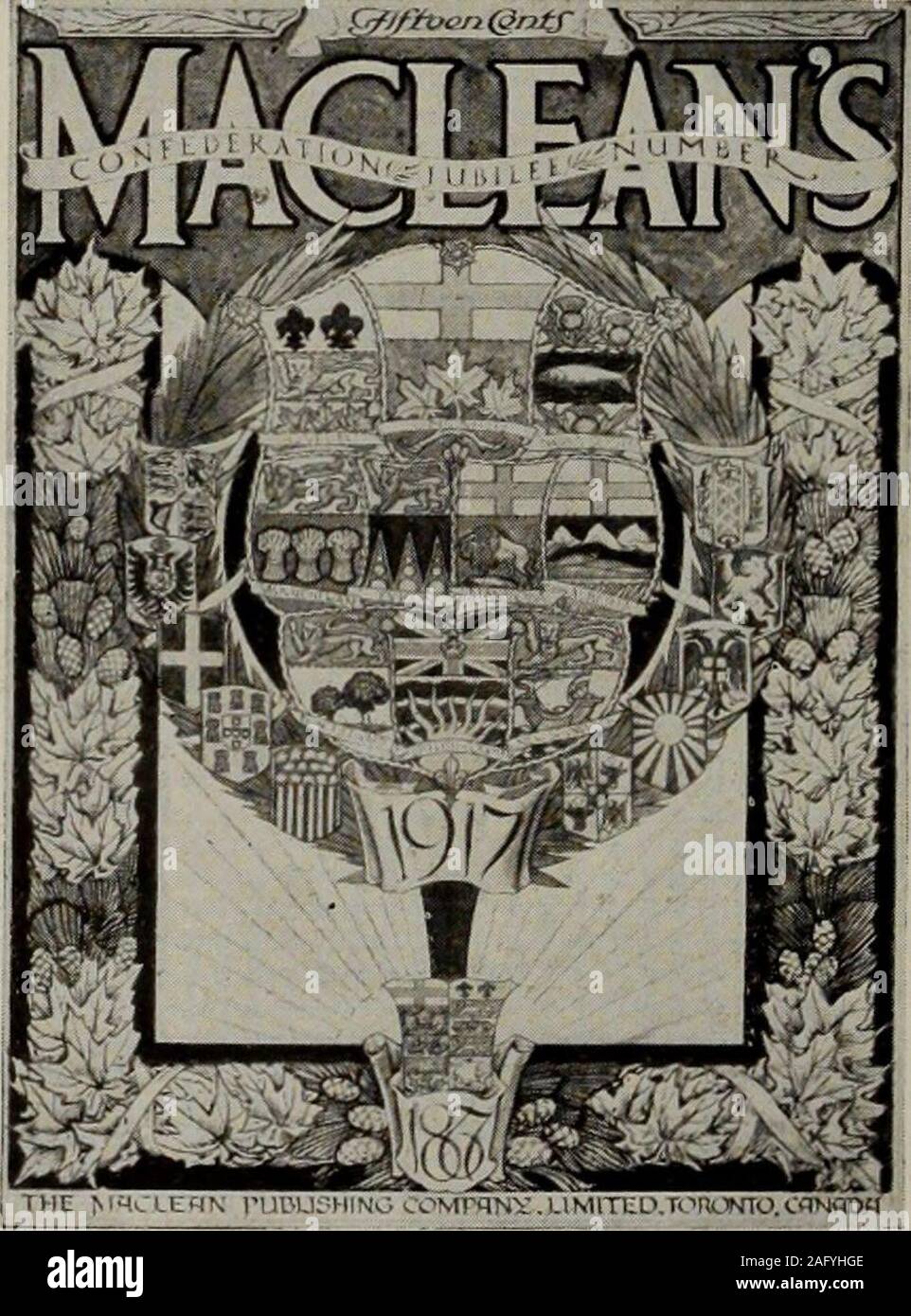 . Hardware merchandising March-June 1917. onfederation the dominant theme of July MACLEANS THE Jubilee of Confederation hasled the Editor to make the JulyMACLEANS retrospective and in-terpretive of Confederation in the char-acter of its main contents—this to meetthe certain need and desire of theCanadian people. Note the fine pro-vision of special Confederation articleand features : THE MEETING OF MACDONALD AND BROWN. By C. W. Jefferys. a frontispiecepainted for MACLEANS. THE STORY OF CONFEDERATION.By Thomas Bertram. A colorfulnarrative of the bringing about ofthe union of provinces. FIFTY YEA Stock Photo