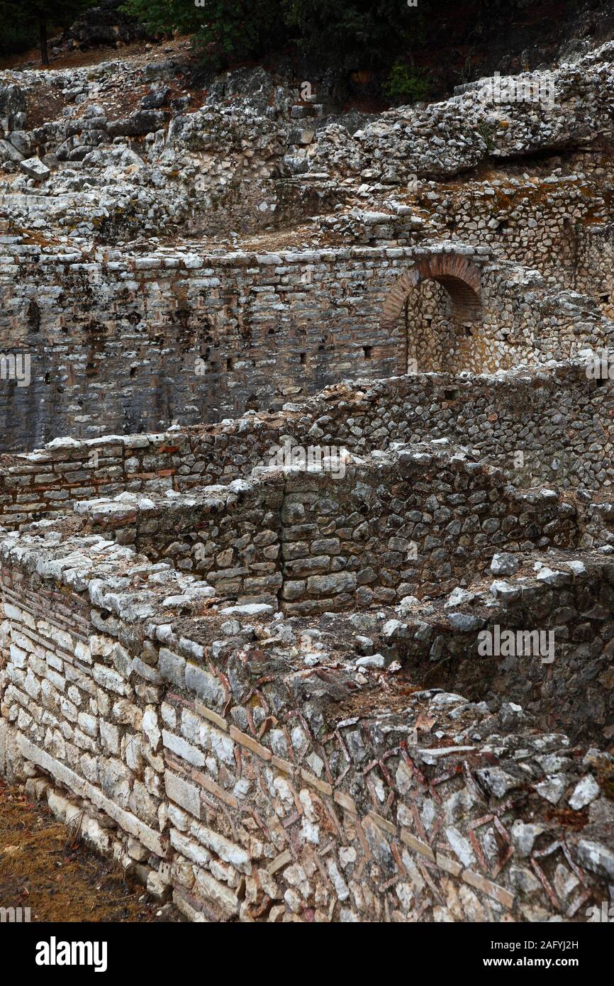 Walls of the shops in the Roman Forum at Butrint in Saranda Province ...
