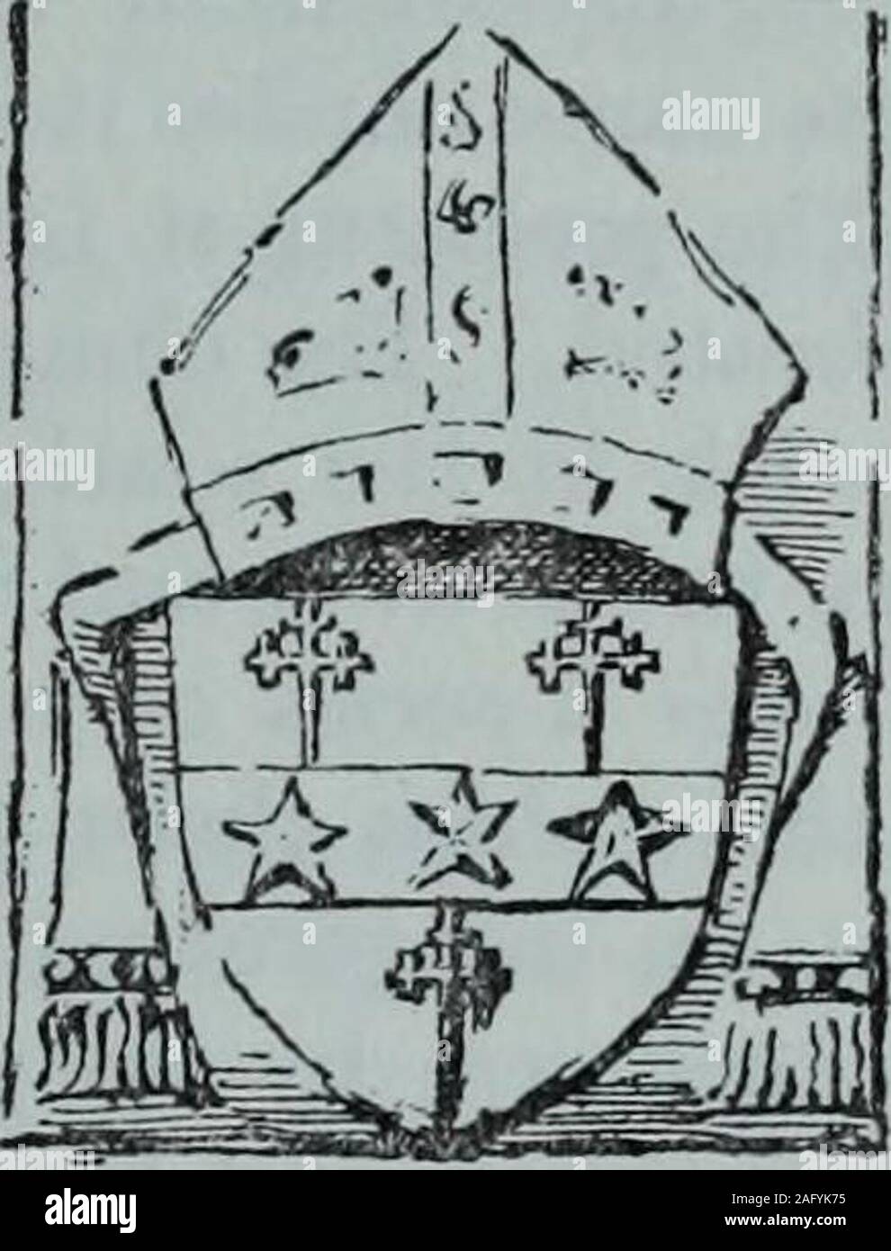 . Elgin past and present : a historical guide / by Herbert B. Mackintosh. t into the ^    .  . Bishops Palace, Elgin, and described atpage 33. The arms on the sinister shield (Fig. 71)are :—A fess chequy between two crownsin chief and a cross crosslet fitchee in base.Above the shield a mitre. These are thearms of Bishop David Stewart, the builderof this tower (see pp. 35, 59). A stone withhis arms is also built into the walls of theBishops Palace at Elgin. On the same wall almost directly overthis group is a single panel just touchingthe corbelhngs at the top. The arms are(Fig. 72) :—On a fess Stock Photo