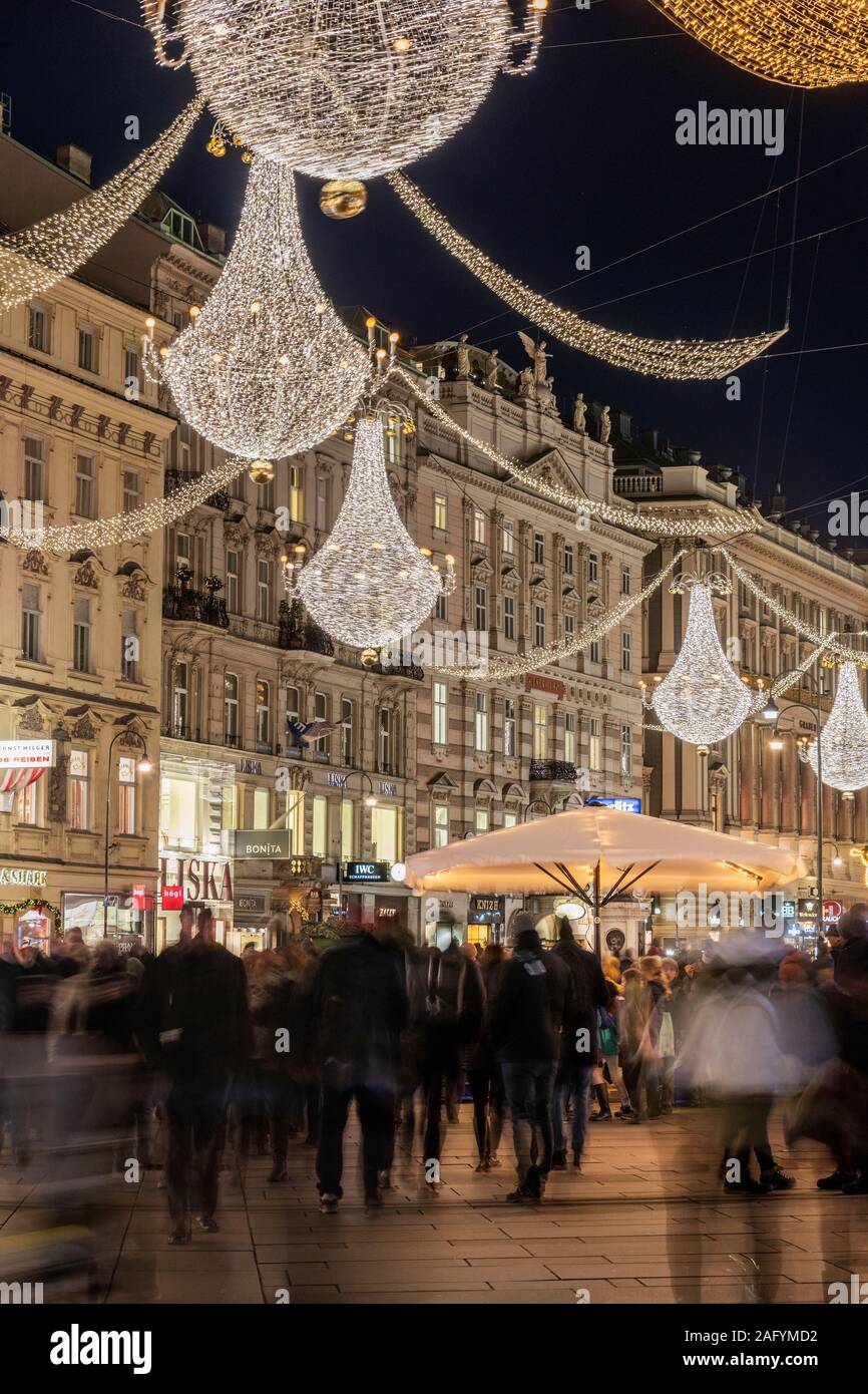 Christmas lights, Graben pedestrian street, Vienna, Austria Stock Photo