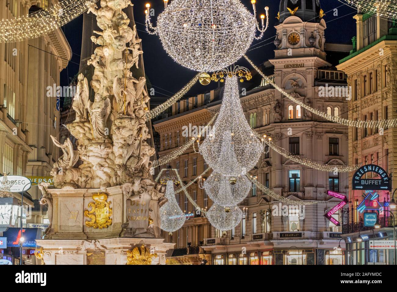 Christmas lights, Graben pedestrian street, Vienna, Austria Stock Photo