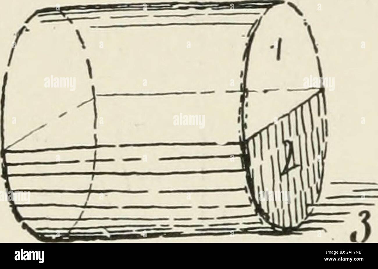 Augsburg's drawing, book 2. Fig. 2 is a vertical cylinder drawn below and at  the left of theeye and divided into four equal parts by horizontal and  horizontalreceding lines. Remove these