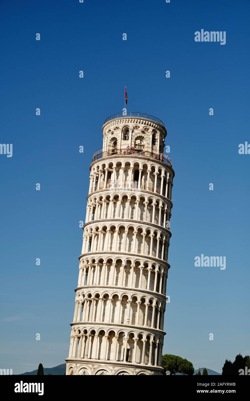 The popular tourist destination of the Leaning Tower of Pisa / Tower of Pisa a Romanesque bell tower in The Piazza dei Miracoli Pisa Italy Tuscany EU Stock Photo
