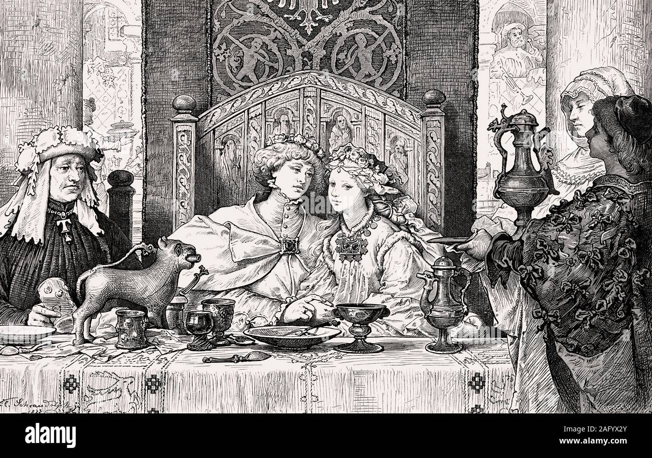wedding dinner, 16st century Stock Photo