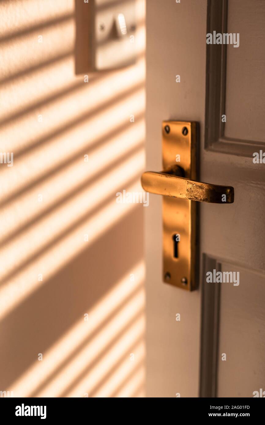 A old brass door handle. Stock Photo